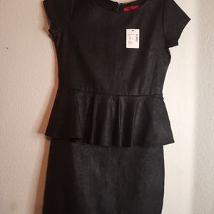 NWT Red Saks Fifth Avenue SMALL Black Distressed Peplum Midi Dress.